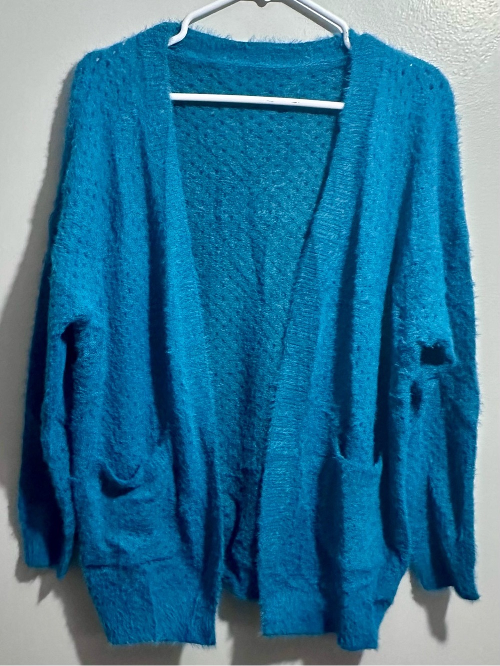 Teal Open-Front Sweater Cardigan Size L (1463)